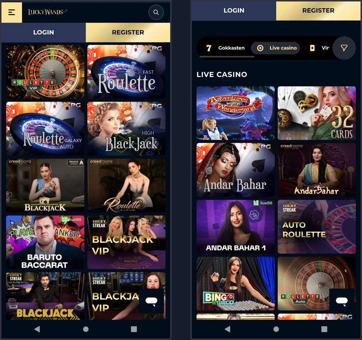 Alle live casinospellen in overzichtspagina